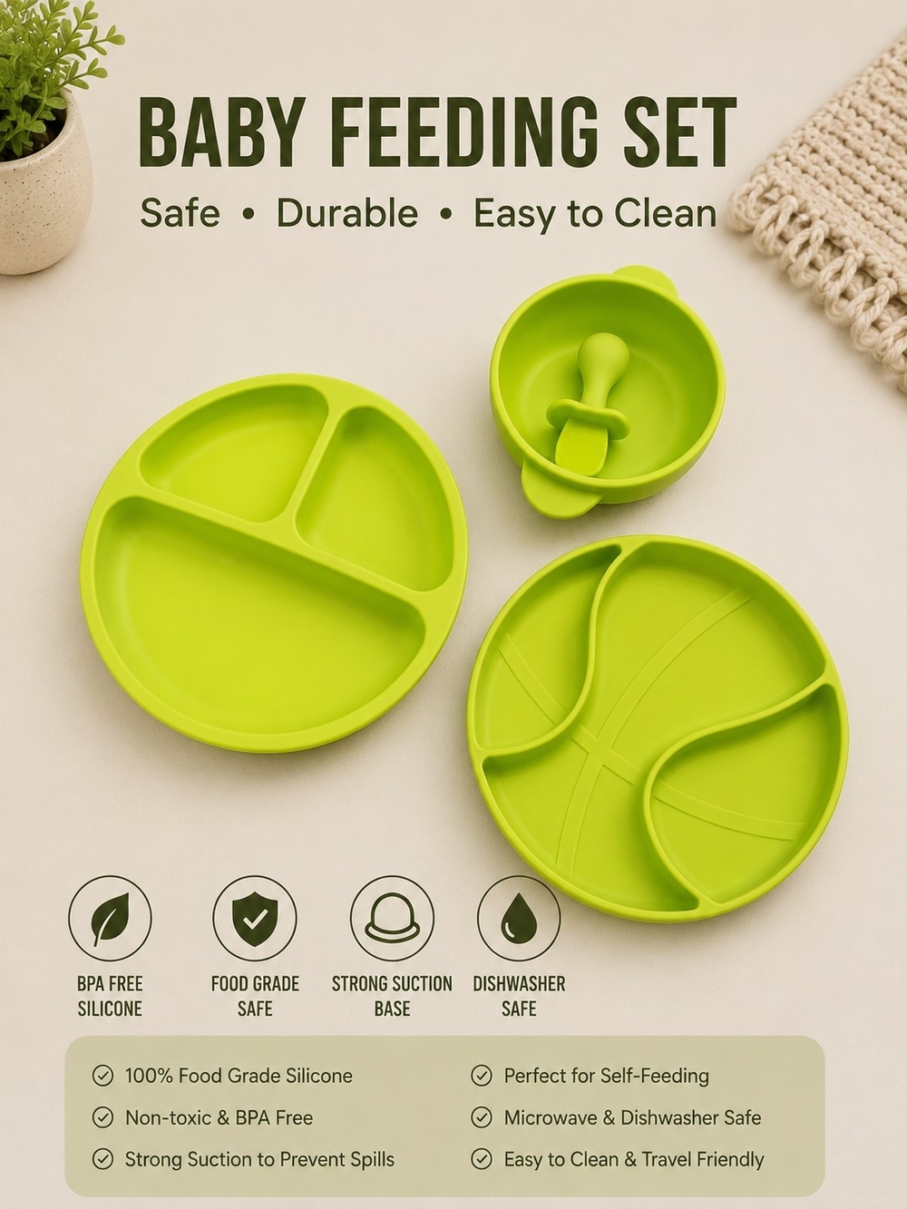 Baby Feeding Set - Lime Green Silicone